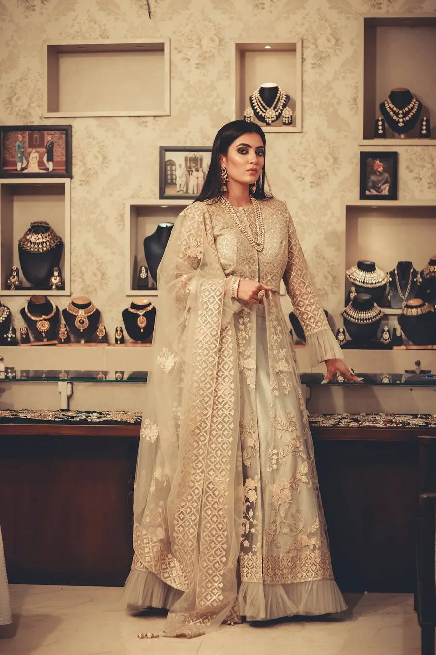Mocha Brown Anarkali with Zari Border