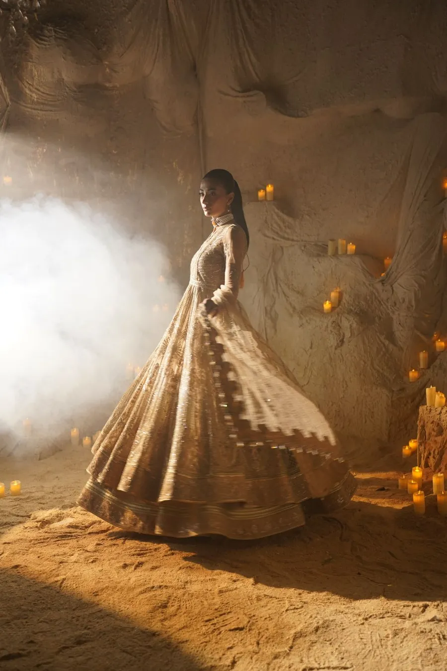 Ivory Gold Embellished Kurta with Pyjama