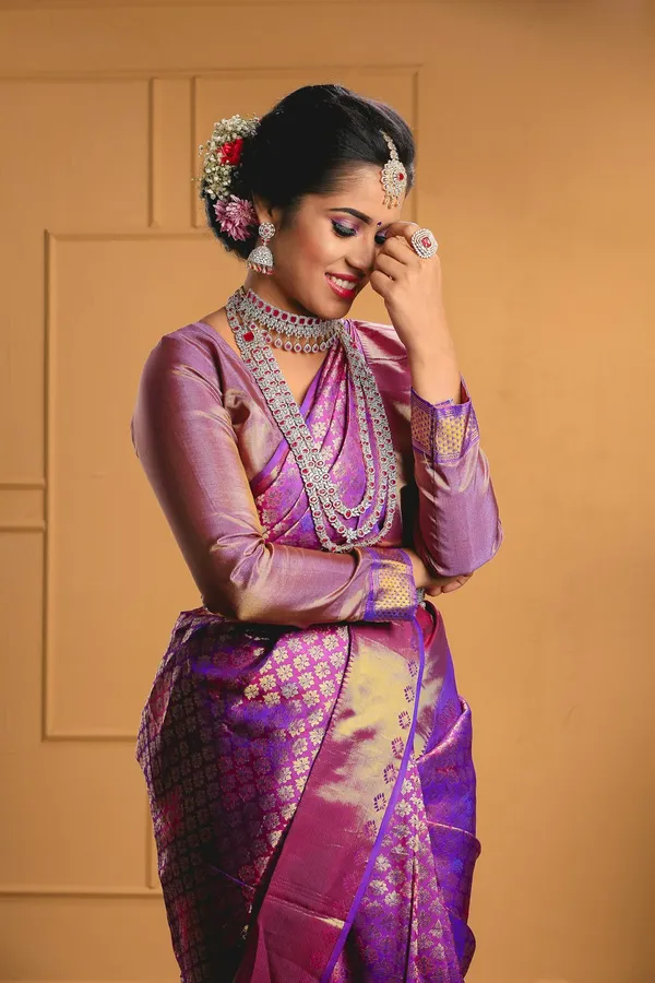 Purple Zari Saree with Gold Border